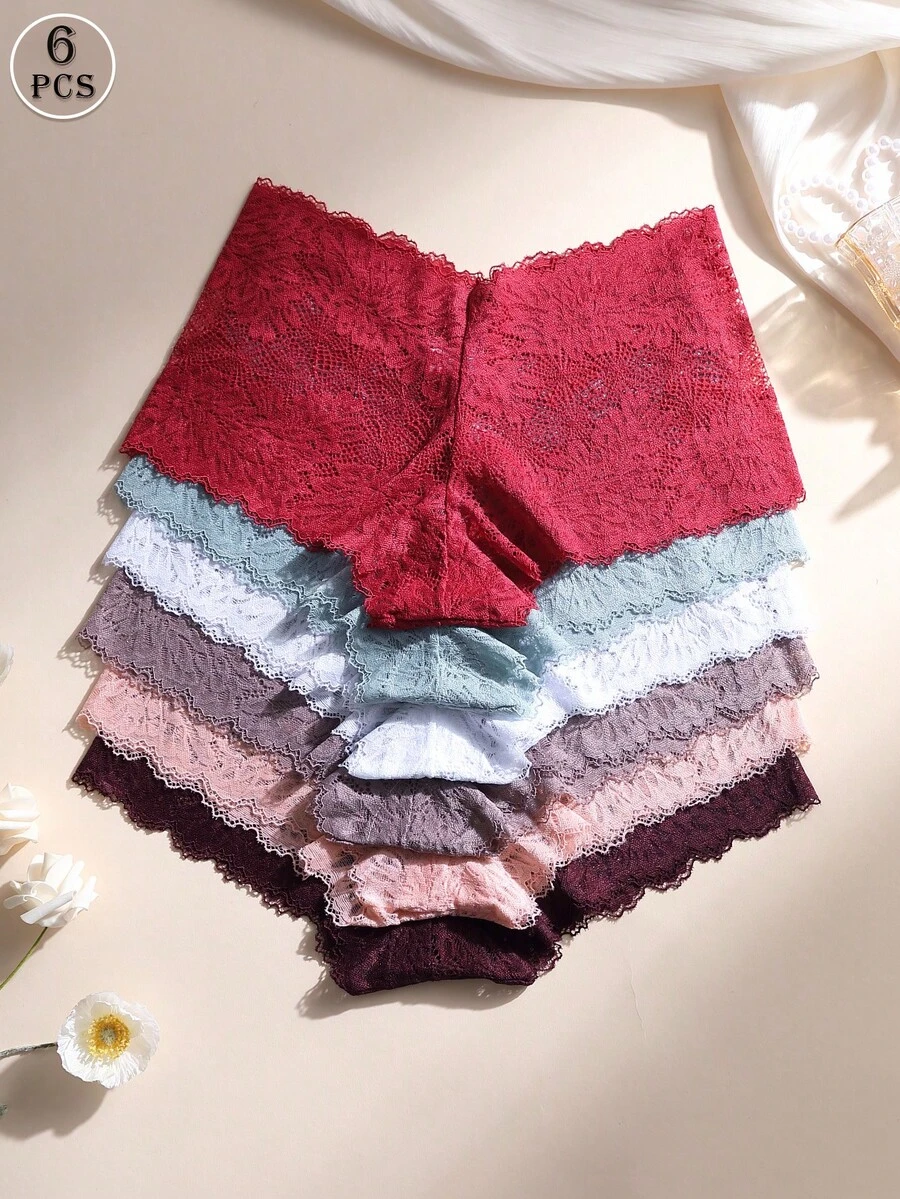 Bộ 6 chiếc quần lót nữ gợi cảm phối ren không đường may, giúp định hình vòng ba và nâng mông, co giãn, thoải mái và thoáng khí, phù hợp cho yoga, thể thao và mặc hàng ngày.