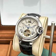 1pc Men's Automatic Mechanical Watch, Balloon Series, Multi-Function Mechanical Watch With Chronograph, Moon Phase, Luminous, Skeleton Tourbillon, Suitable For Daily Wear And Gift - Black - View 2