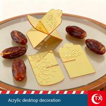 Set de 3 piezas/6 piezas de soporte de exhibición de postres en forma de media luna de acrílico, con patrón Mubarak y texto de bendición, para decoración de mesa de Ramadán, para reuniones en el hogar, exhibición de bocadillos en festivales EID, decoración de fiestas y banquetes, regalo festivo - Multicolor - Ver 8