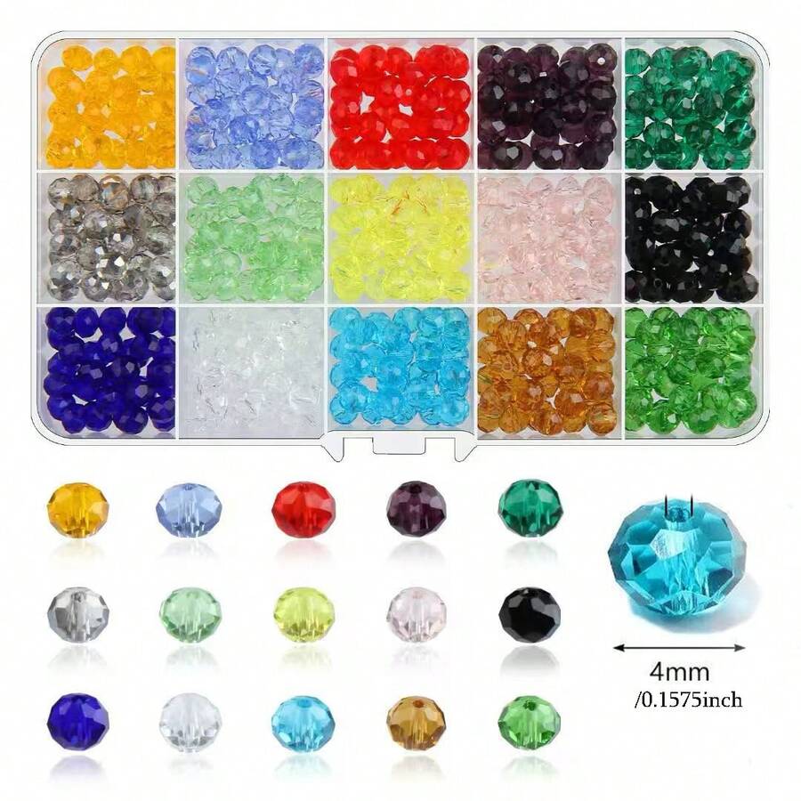 15 Colors Crystal Wheel Glass Beads Set, Flat Beads DIY Craft Materials For Bracelet, Bag Chain, Jewelry Making Accessories - Set - View 1