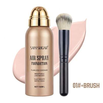 100ml Spray de base de maquillaje mate con cobertura alta, textura suave y fina, acabado mate, apto para piel madura, tonos claros, crea un aspecto natural sin maquillaje, incluye un pincel de base dedicado