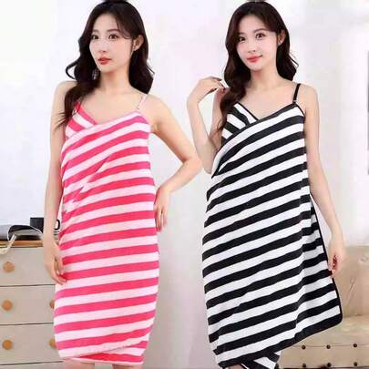 Adjustable Strap Bathrobe, Korean Style Backless Sexy Coral Fleece Bath Towel For Women