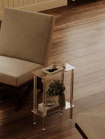 7-Inch Wide Acrylic Narrow Edge Table, Suitable For Small Spaces, Tight Bedside Cabinet/Nightstand, Suitable For Bedroom, Ultra-Thin, 2-Tier, 15.7 Inches Long X 21 Inches High