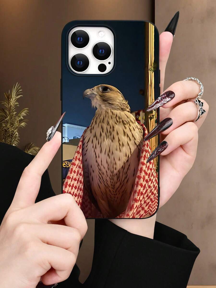 Stylish Falcon Themed 2D Graphic Pattern, Personalized, High-End Middle Eastern , Suitable As Birthday, Halloween, Christmas, New Year Gift For Coworkers, Friends, Family, Couples. Black Hollow Lens Frosted Soft Case, Dust-Proof, Waterproof Protection Compatible With IPhone 17/16/15/14/13/12/11/Pro/ProMax/X/XR/XS/XSMAX/7/8/PLUS - Black - View 1