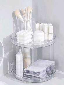 1 Stück drehbarer mehrstöckiger transparenter Tisch-Kosmetikorganizer, geeignet für Hautpflege, Parfüm, Kosmetik, Valentinstag Geschenk, ideal für Urlaub, Strand, Badezimmer, Schlafzimmer, große Kapazität, Kosmetiktasche, Reiseessentiell - Verschiedenfarbig - Übersicht 7