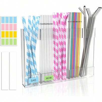 Soporte acrílico para pajitas para puerta de gabinete, organizador y dispensador reutilizable de pajitas con adhesivo ultra pegajoso, contenedor de accesorios de cocina para mostrador y armario (transparente)