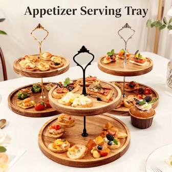 1pc Multi-Tier Cupcake Stand, Wooden Dessert Rack, Round Large Shallow Tray, Dried Fruit & Snack Display Rack, Candy & Snack Platter, Cake Stand, Fruit & Snack Serving Tray, Home Decor. Round Wooden Multi-Tier Serving Tray, Party Serving Platter, Tiered Tray Decor, Tiered Tray Stand, Dessert Table Display Rack, Cupcake Stand, Wedding Display Rack