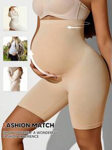 Hart & Haze Maternity Belly Support Knee-Length Shorts, High Elasticity Solid Color Briefs, Lifting, Shaping, Slimming - Beige - View 4
