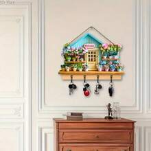 1 件现代木质 2D 平面钥匙扣墙饰，带心形装饰和 4 个挂钩 - 适用于厨房、客厅、卧室、可爱房间装饰的家居装饰