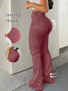 GILIPUR Y2K Flared Jeans Solid Color High Waisted Slim Fit Elegant And Casual Women's Pants Stretch Jeans Pink Long Pants Street Style - Pink - View 2