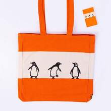 Classic Orange Cotton Tote Bag - Vintage Logo Print Large Capacity Handbag For Daily Use - Default - View 5