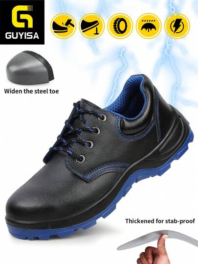 GUYISA Zapatos de clásicos de cuero de caña baja, botas de trabajo para hombres con puntera de acero, anti-aplastamiento, anti-perforación y anti-estática