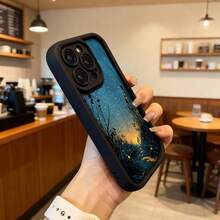 Cubierta de teléfono con borde negro diseño de bosque mágico con luciérnagas y atardecer para uso diario en cafeterías y espacios interiores,Aplicable a los teléfonos de la serie Apple y Galaxy - Blanco - Ver 6