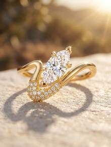 1 pieza Anillo de plata de ley 925 con forma de ojo asimétrico elegante de circonita cúbica, joyería nupcial para mujer, adecuado para compromiso, aniversario de boda, regalo de cumpleaños