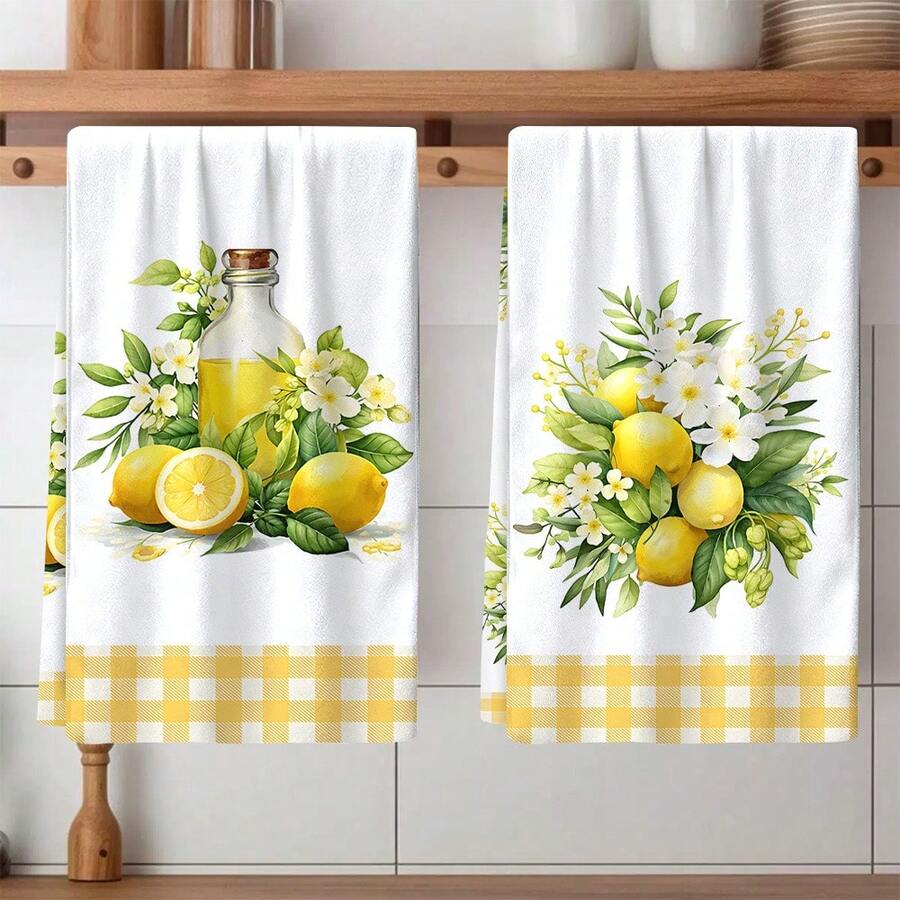 2/4 Piezas Paños de cocina con estampado de limón, toallas modernas de microfibra súper absorbentes, toallas de té para cocinar y hornear, paños de limpieza, toallas de mano, toallas de té, ultra suaves y altamente absorbentes, decoración de cocina, regalos para vecinos, madres, cumpleaños, regalos de inauguración de la casa para amigos, artículos esenciales de cocina, necesidades diarias - Multicolor - Ver 1