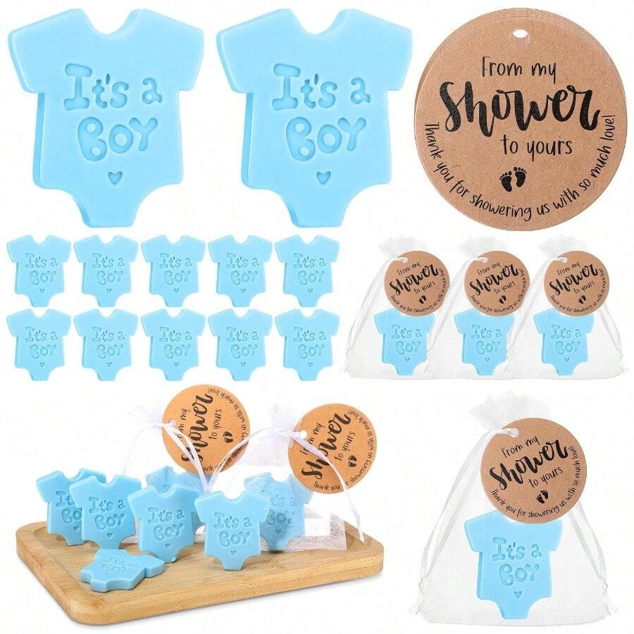 D25 Sets Baby Shower Soap Favors For Guests - Boy Girl Mini Handmade Soaps With Thank You Tags And Organza Bags For Shower Gender Reveal Party Favors BlueBaby Shirt - 藍色 - 查看 1