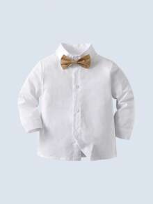 BOARNSEORL Young Boys Gentleman Outfit - White Long Sleeve Shirt With Bow Tie And Red Pants, Fashionable & , Suitable For Outdoor Weddings, New Year Parties, Christmas Parties, Birthdays, 1st Birthday Parties - Khaki - View 6