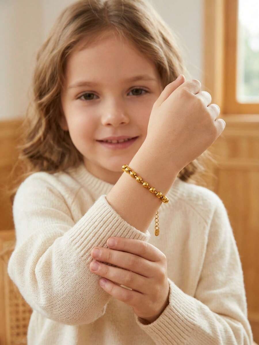 1pc Classic Minimalist Gold Bead Bracelet, Children's Jewelry Accessory, Party Decoration Accessory
