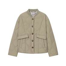 DEEKA Nouveau manteau court rembourré à col vintage, à simple boutonnage, style décontracté, imprimé léopard, pour l'automne/hiver pour femmes - Militaire verte - Voir 7