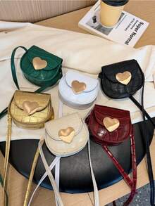 1pc Girls' Heart Crocodile Pattern PU Magnetic Closure Fashion Mini Crossbody Bag, Suitable For Daily Use All Seasons - A - View 2