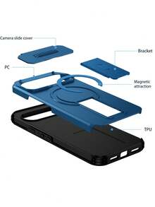 Ốp lưng TPU 2 trong 1 có nắp gập, cửa sổ camera, nam châm, tích hợp sạc không dây cho Pixel 9 Pro XL 10 9 Pro 9A 5G, kiểu dáng thời trang, chống sốc và có chân đế. - Màu xanh lam - Xem 5