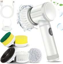 Cepillo Electrico  para Baño Limpieza, Inalámbrico con 5 Cabezas de Cepillo Reemplazables - Ceniza - Ver 10