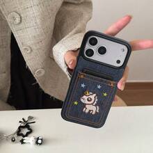 1pc Cute Embroidered Pony Pattern Card Holder Phone Case Compatible With IPhone 17, 16, 16e, 15, 14 Plus, 13, 12, 11, Pro Max, Protective Cover