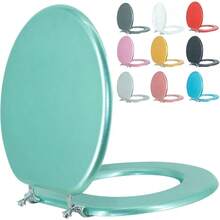 Round Toilet Seat Wood Toilet Seat Prevent Shifting With Zinc Alloy Hinges American Standard Size Toilet Seat Easy To Install Also Easy To Clean RoundSparkling Turquoise - Turquoise - View 1