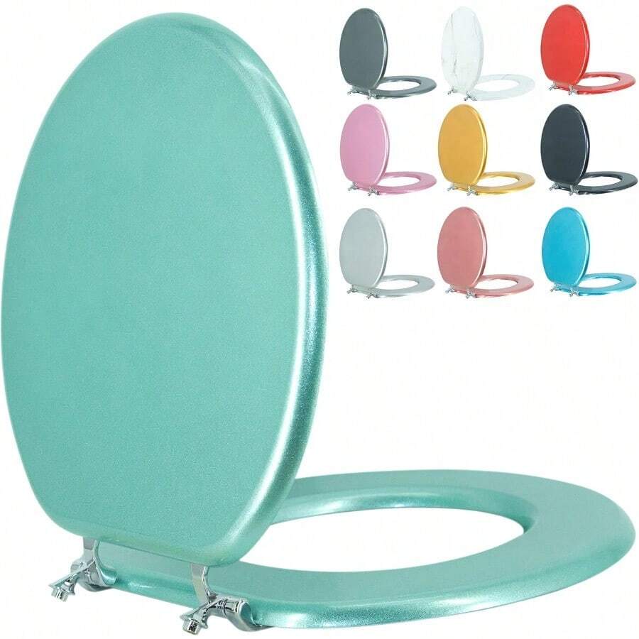 Round Toilet Seat Wood Toilet Seat Prevent Shifting With Zinc Alloy Hinges American Standard Size Toilet Seat Easy To Install Also Easy To Clean RoundSparkling Turquoise - Turquoise - View 1