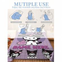 SANRIO 1 buah Selimut Flanel Bertema Kuromi, Nama Dapat Disesuaikan, Gaya - Cocok untuk Semua Musim, Lembut, Sempurna untuk Sofa, Luar Ruangan - Hadiah Ulang Tahun dan Liburan yang Ideal untuk Keluarga dan Teman - MultiWarna - View 7