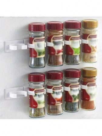 1pc/2pcs Black Plastic Spice Jar Rack, Simple Condiment Storage Holder For Kitchen, Wall Mounted Or Cabinet Door Clip
