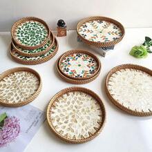 8.66-Inch Diameter X 1.18-Inch Height Handmade Rattan Woven Round Desktop Storage Tray - Multicolor - View 1