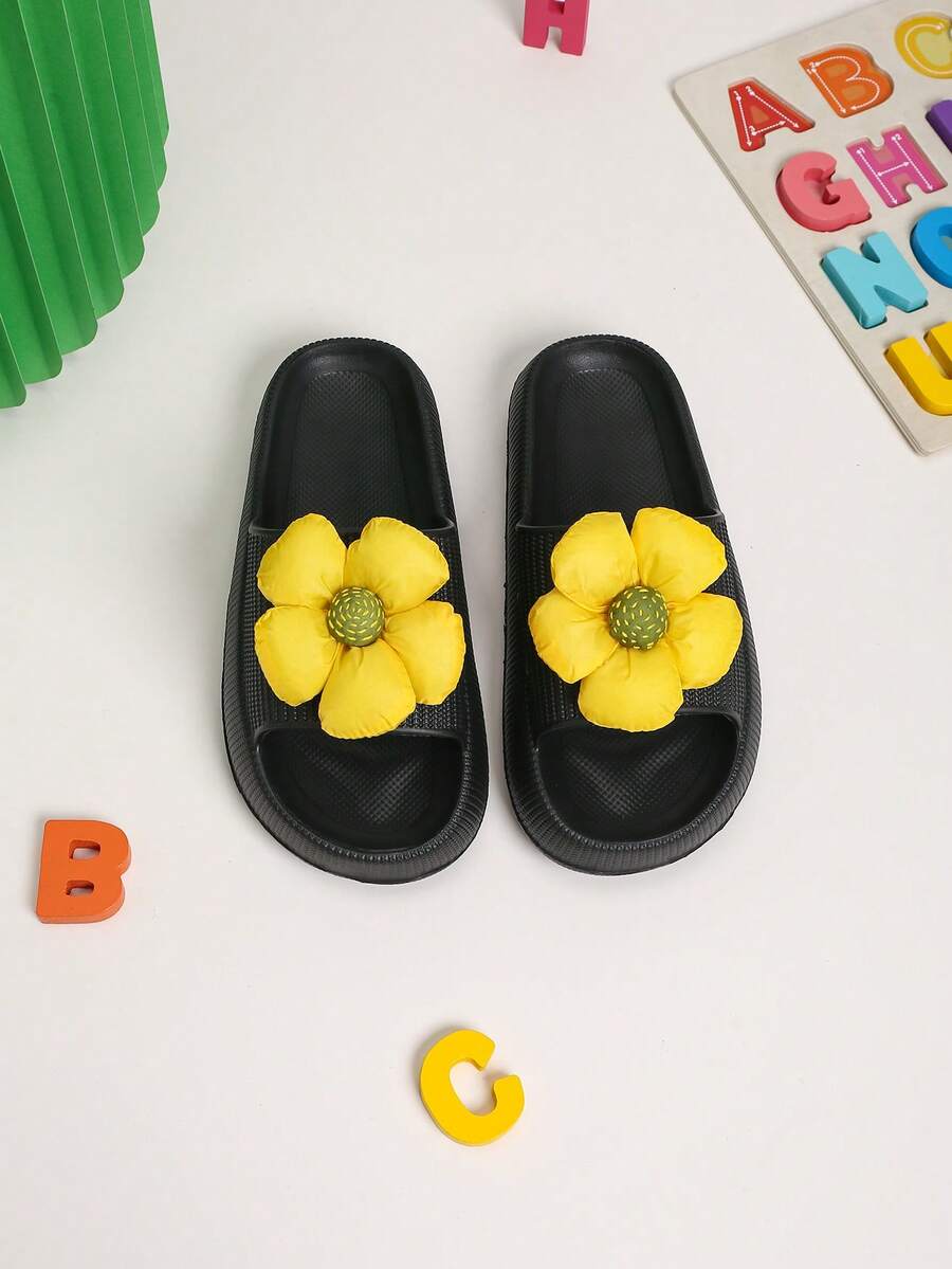 1 Pair Women's Casual Plant Vacation Thong Slippers, Outdoor Party Home Summer Thick Soft DIY Breathable Flip Flops - Black - View 1