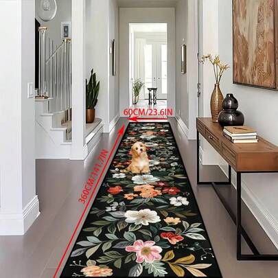 1pc Runner Rug Retro Flower Pattern Kitchen Mat, Ideal For Hardwood Floors In Entryways, Laundry Rooms, Hallway, Bedrooms, Kitchen, Room Decor, Kitchen Floor Mat- Indoor All-Season Home Decor, Stylish Long Floor Mat, Washable & Non-Slip, Perfect For Home Use As A Hallway Rug, Living Room Carpet, Kitchen Rugs, Bedroom Rug, Bedside Rug, For Valentine's Day, House Decor, Kitchen Decor