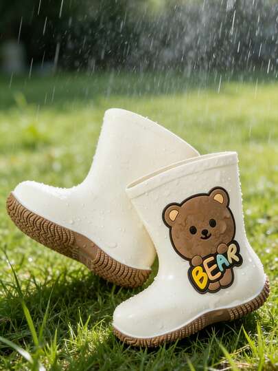 1 par de botas de lluvia para niños y niñas con suela de onda suave y cómoda con forma de oso adorable