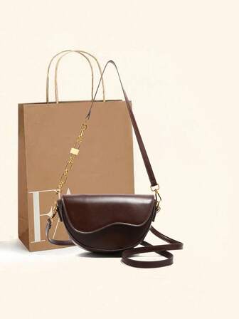 Retro strukturierte halbrunde Klappen Satteltasche, 2025 neue Mode Ketten Umhängetasche für Frauen, schicke und stilvolle Umhängetasche, lässig und vielseitig für den täglichen Gebrauch und Dates, Geschenk