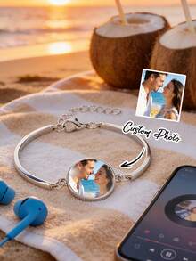 Vòng tay tùy chỉnh, Vòng tay đá quý thủy tinh hình vòng cung có thể điều chỉnh theo thời gian, Vòng tay ảnh cá nhân hóa dành cho nữ, Vòng tay ảnh tùy chỉnh, Có thể tùy chỉnh bất kỳ hình ảnh nào, Vòng tay mặt dây chuyền bằng thép không gỉ có thể điều chỉnh, Quà tặng tùy chỉnh cho cặp đôi, mẹ, vợ, bạn gái, kỷ niệm, sinh nhật, ngày Valentine. - Nhiều màu - Xem 1