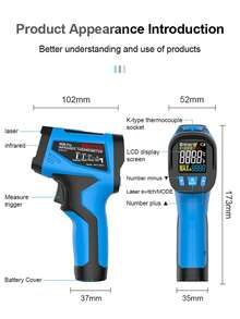 Mestek Digital Infrared Thermometer Laser Temperature Gun Non-Contact High Temperature Humidity Meter Infrared Thermometer, Range: -50°C To 800°C