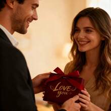 6个情人节爱心礼盒，金色箔纸“爱之翅膀”礼盒，配丝带，可用作婚礼回礼袋、婚礼装饰礼盒、红色心形糖果盒、婚礼派对用品，适用于盛放婚礼糖果和情人节巧克力，礼品包装盒