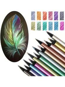 12 Colorful Metallic Pencils, Durable, Made Of Wood, With Excellent Color Retention. A Great Coloring Book For Adults, Art Supplies. Use These Art Supplies To Unleash Your Creativity! Back To School. - Multicolor - View 6