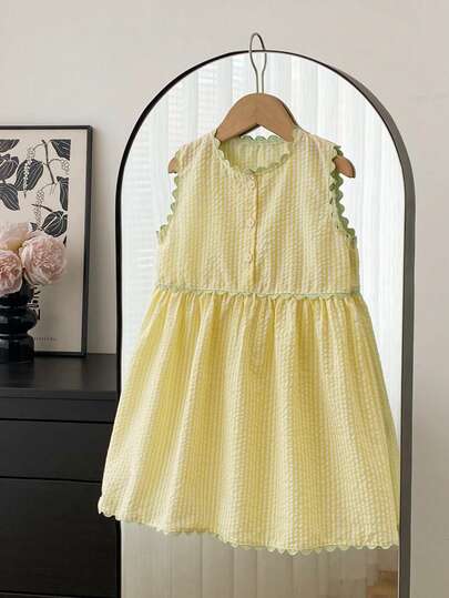 Girls Cute Stylish Bubble Striped Princess Dress, Summer