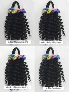 1pc ﻿Curly Ponytail With Gradient Headband Elastic Extension Synthetic Hairpiece For Kids, Rubber Band Black Hair With Cute Velvet Elastic Hair Band - Natural Black - View 7
