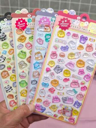 Präglade 3D-tecknade klistermärken, roliga dekorativa klistermärken för barn, vattentäta transparenta kristallklistermärken, gör-det-själv-självhäftande material. Dekorativa klistermärken i presenter. Heminredning