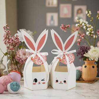 6pcs Easter Bunny Ear Gift Box, Kraft Paper Cardboard Gift Box, Spring Holiday Party Supplies, Paper Gift Box