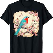 European Starling Bird Cherry Blossom T-Shirt - Negro - Ver 1