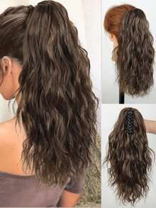 14 Inch Curly Ponytail Hair Clip, Brown Mixed Bleached Platinum Blonde High Ponytail Hair Piece, Synthetic Fiber Material, Women's Fashion Hair Clip, Elegant Hair Accessory, Casual Hair Clip, Women's Hair Claw - Multicolor - View 20