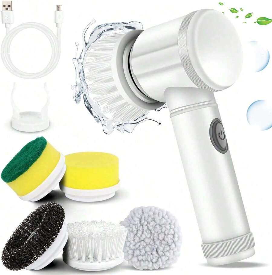 Cepillo Electrico  para Baño Limpieza, Inalámbrico con 5 Cabezas de Cepillo Reemplazables - Ceniza - Ver 1