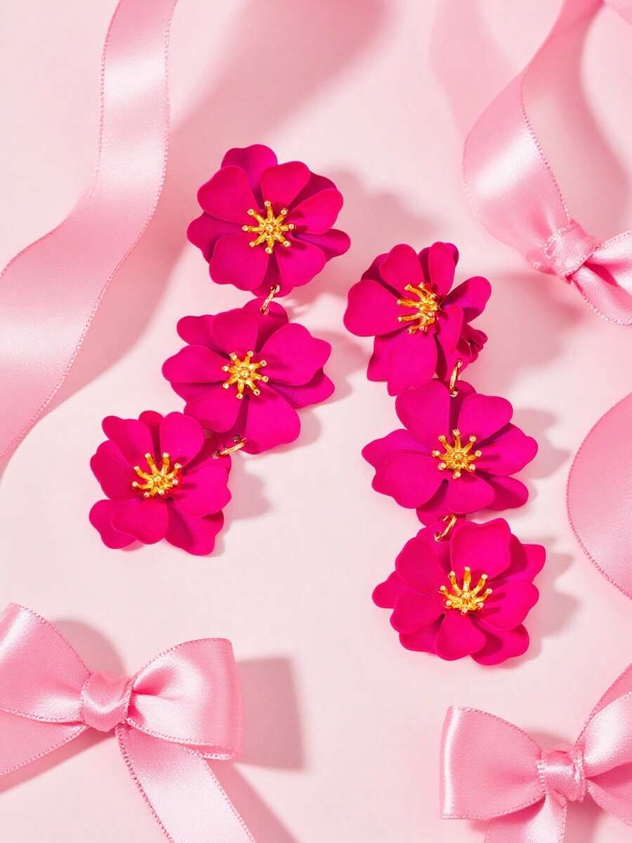 1 Đôi bông tai kẹp mặt dây chuyền hình hoa màu hồng tinh tế, kiểu dáng tối giản không cần xỏ lỗ, phù hợp cho thanh thiếu niên, quà tặng cho Lễ Tạ ơn, Năm mới, Ngày Valentine, Ngày của Mẹ. - Kiểu 7 - Xem 1