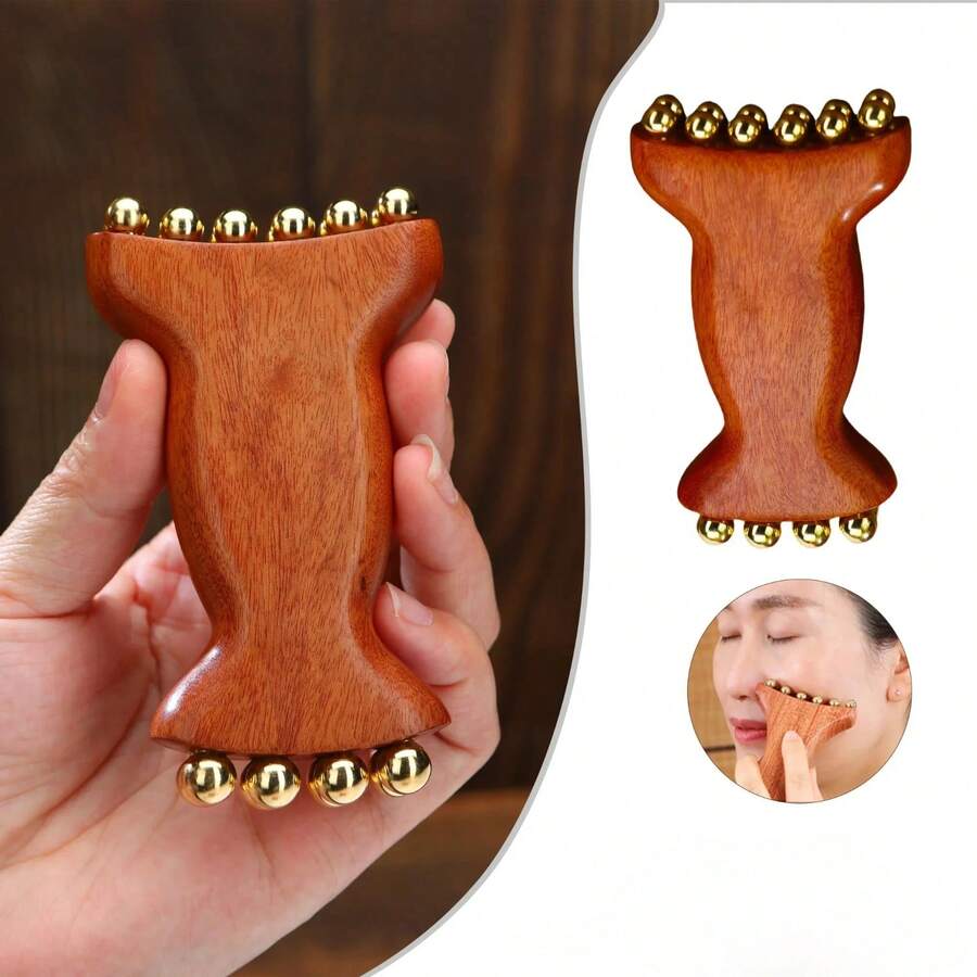 Face Massager For Jawline And Eyes Brass Wood Meridian Pressure Brush Full Body Massage Manual Massager Tool For Men Women Beauty Tool - Brown - View 1