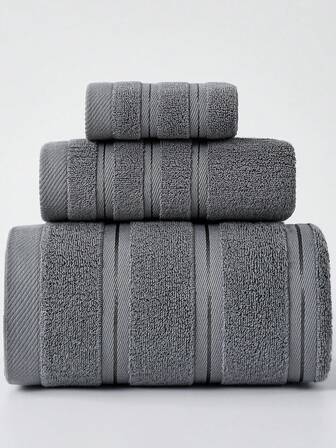 1条/3条装现代简约纯色条纹棉质浴巾 | 超柔软、高吸水性、速干桑拿浴巾、不掉毛、轻便，可选尺寸：34x75厘米浴巾/70x140厘米浴巾/34x34厘米面巾，附赠宾客礼盒，经久耐用的浴室用品，情侣礼品